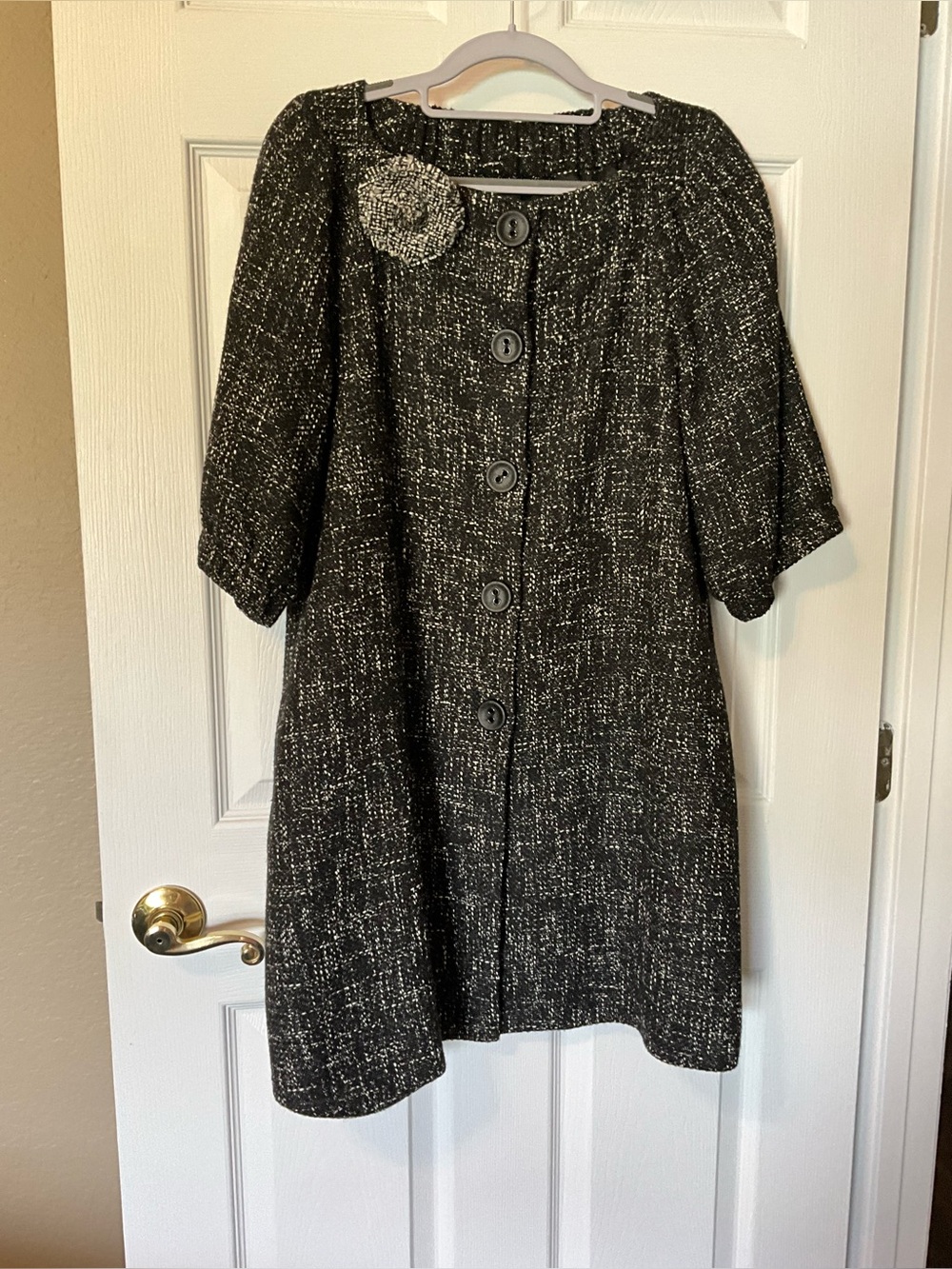 Elliott Lauren Black White Tweed Swing Coat